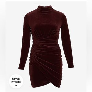Express- Velvet body contour mock neck ruched mini dress